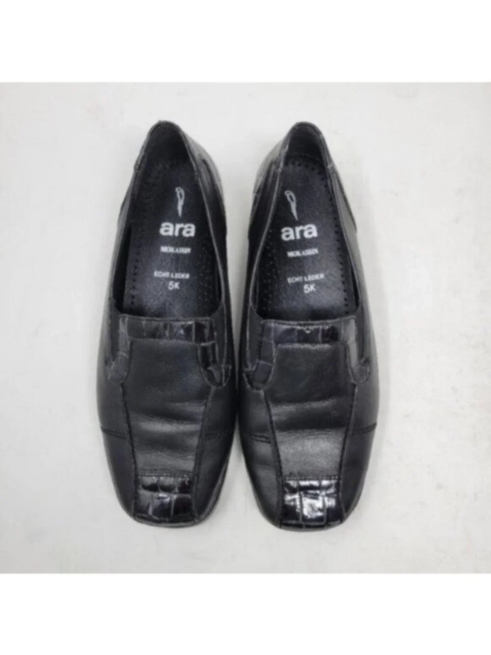 Ara Leather Crocodile Print Mokassin Slip On Loafer Shoe Black